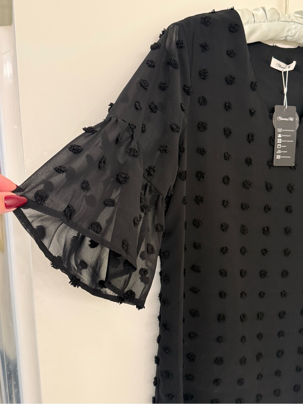 bloom Black Swiss Dot Flutter Sleeve Dress